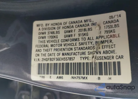 2014 Honda Civic Lx from USA, damaged, VIN 2HGFB2F56EH557857